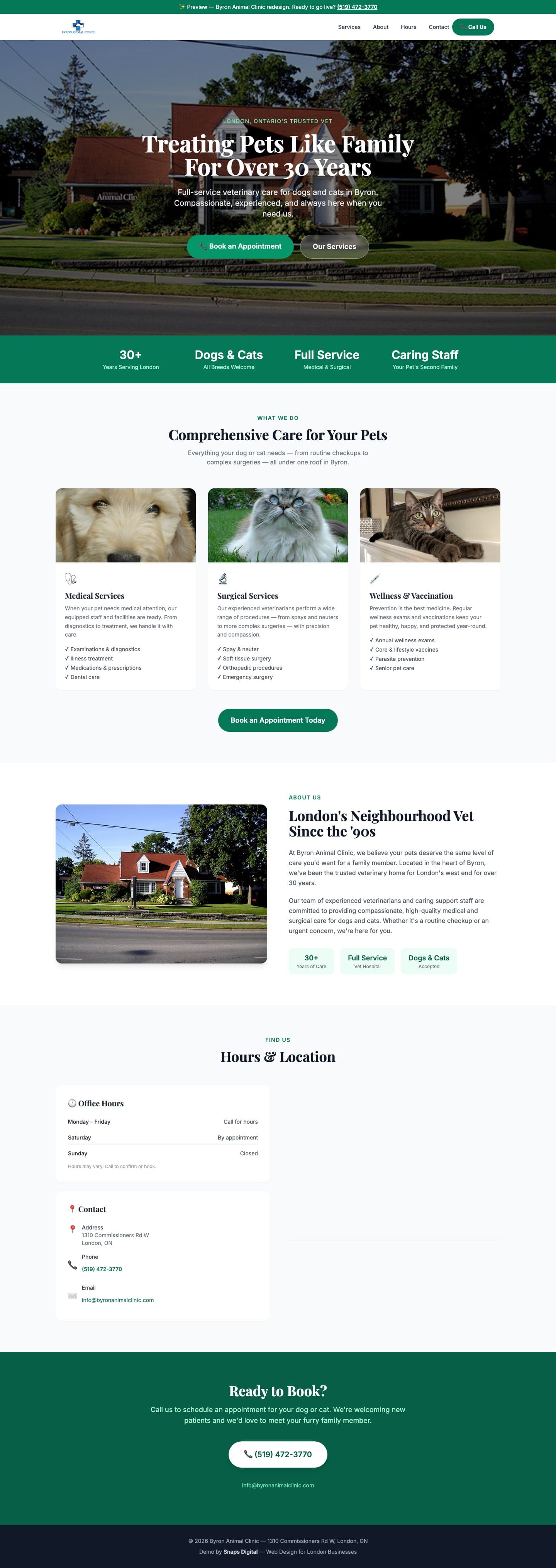 Byron Animal Clinic redesigned website screenshot