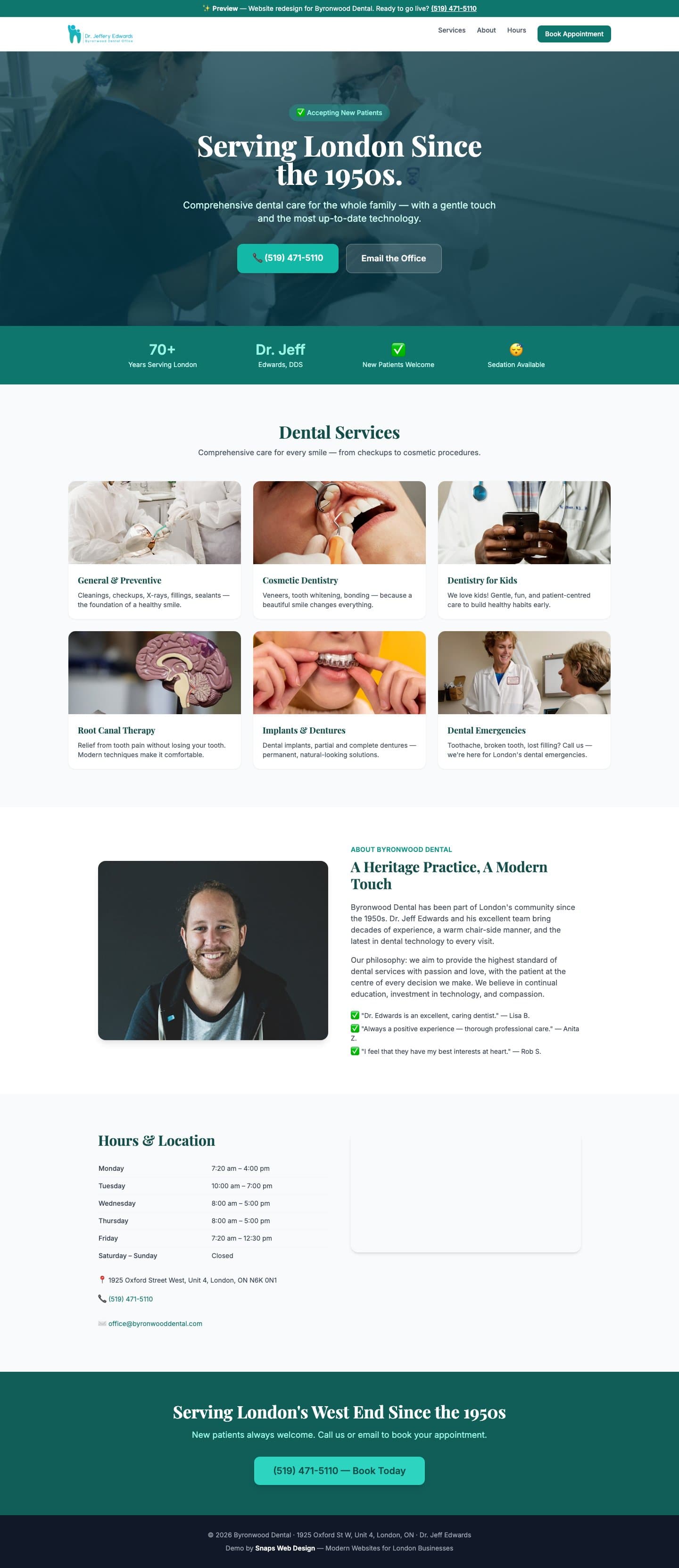 Byronwood Dental redesigned website screenshot