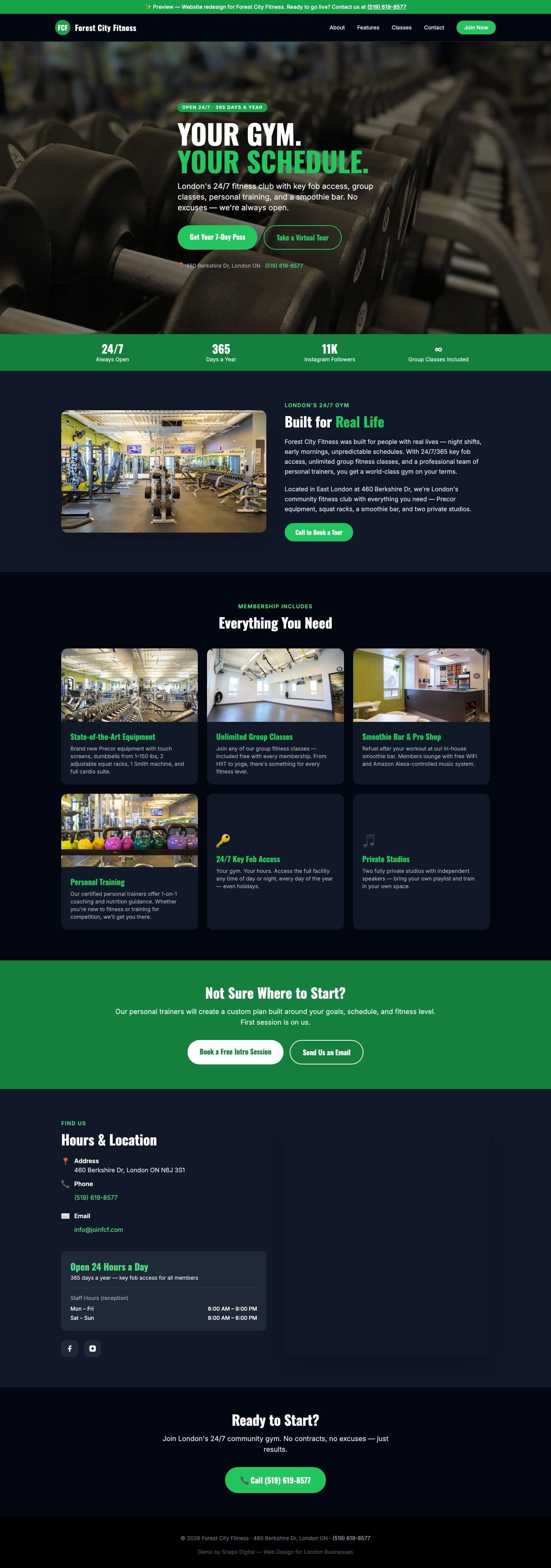 Forest City Fitness redesigned website screenshot