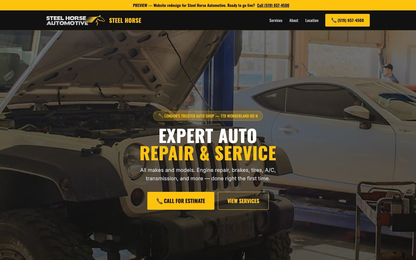 Steel Horse Automotive redesigned website screenshot