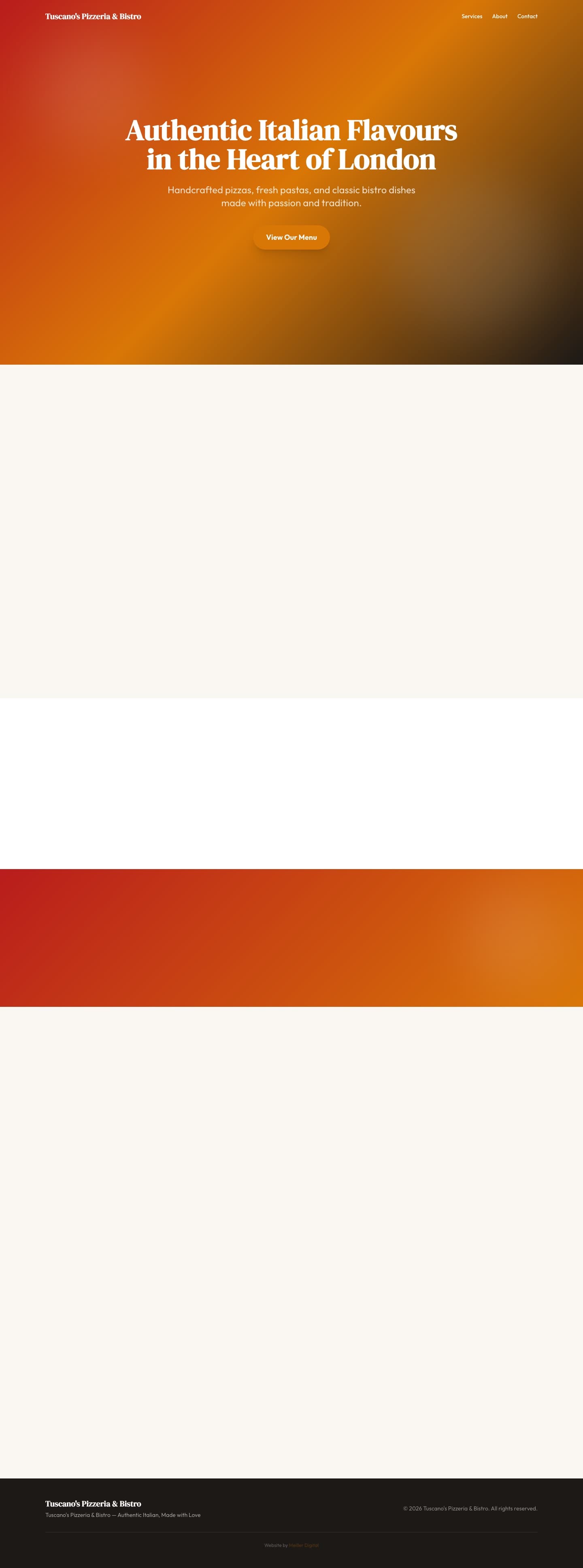 Tuscano's Pizzeria redesigned website screenshot